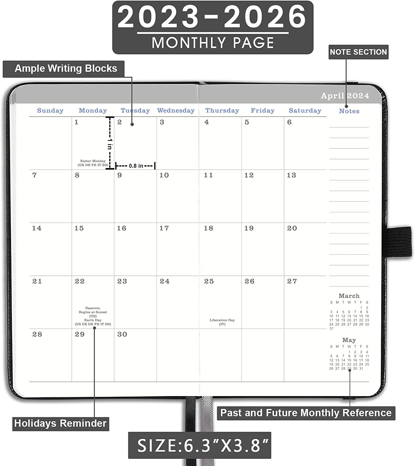 2023-2026 Monthly Pocket Planner/Calendar - 3 Year Pocket Monthly Calendar, Jul 2023 - Jun 2026, 6.3" × 3.8", 36-Month Planner with Pen Hold, Elastic Closure, 2 Bookmarks, Inner Pocket, Thick Paper, Brown - Image 3